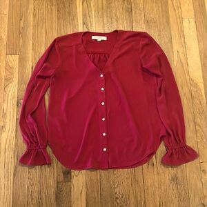 LOFT Rust Red high low blouse with flare cuff sleeves size XS